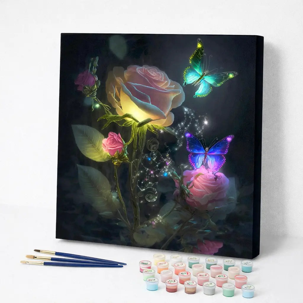 Glowing Roses and Butterflies