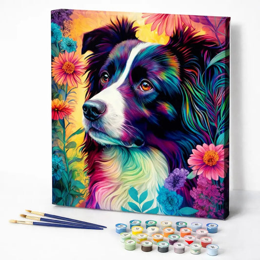 Colorful Border Collie Blooms