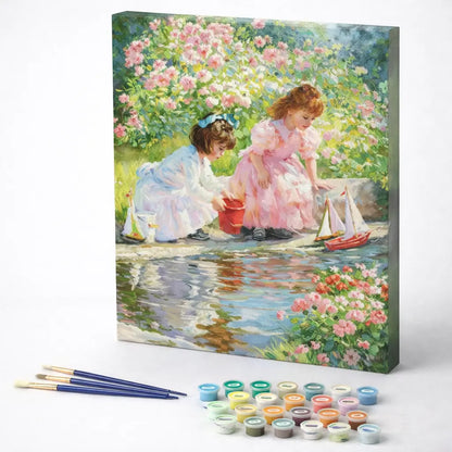 Girls Sailing Toy Boats