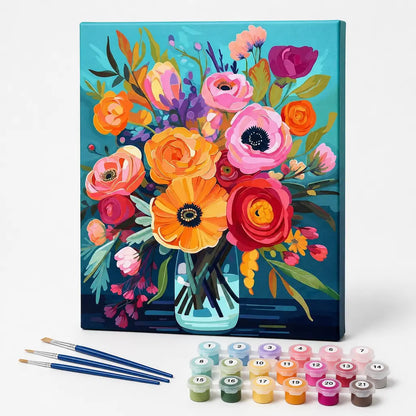 Bright Bouquet in Teal Vase